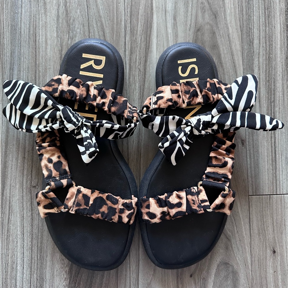 River Island Black and Leopard Print Sandals